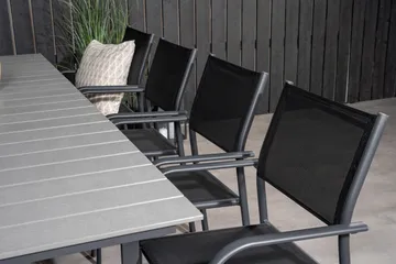 Levels Förlängningsbar Matgrupp Utomhus 160cm + 8 Santorini Utestolar S - Grå/Svart - Utemöbler & utemiljö - Utegrupp - Matgrupp utomhus