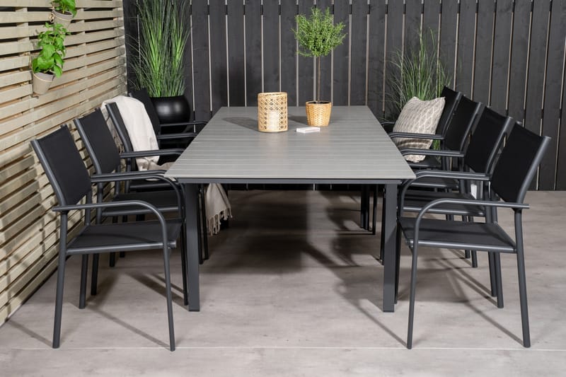 Levels Förlängningsbar Matgrupp Utomhus 160cm + 8 Santorini Utestolar S - Grå/Svart - Utemöbler & utemiljö - Utegrupp - Matgrupp utomhus
