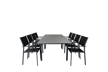 Levels Förlängningsbar Matgrupp Utomhus 160cm + 8 Santorini Utestolar S - Grå/Svart - Utemöbler & utemiljö - Utegrupp - Matgrupp utomhus