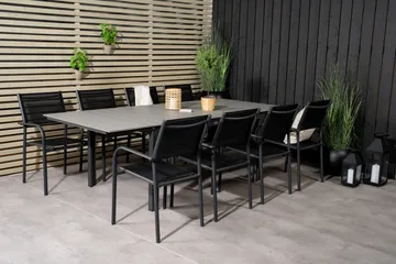 Levels Förlängningsbar Matgrupp Utomhus 160cm + 8 Santorini Utestolar S - Grå/Svart - Utemöbler & utemiljö - Utegrupp - Matgrupp utomhus