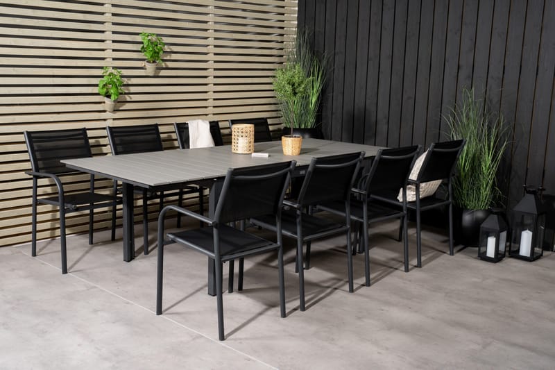 Levels Förlängningsbar Matgrupp Utomhus 160cm + 8 Santorini Utestolar S - Grå/Svart - Utemöbler & utemiljö - Utegrupp - Matgrupp utomhus