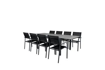 Levels Förlängningsbar Matgrupp Utomhus 160cm + 8 Santorini Utestolar S - Grå/Svart - Utemöbler & utemiljö - Utegrupp - Matgrupp utomhus