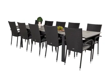 Levels Förlängningsbart Matbord Utomhus 224-324 cm med 10 Anna Karmstol Stapelbar Svart - Utemöbler & utemiljö - Utegrupp - Matgrupp utomhus