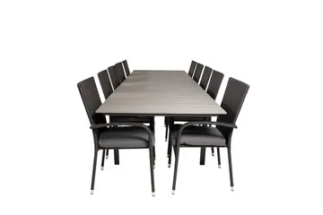 Levels Förlängningsbart Matbord Utomhus 224-324 cm med 10 Anna Karmstol Stapelbar Svart - Utemöbler & utemiljö - Utegrupp - Matgrupp utomhus