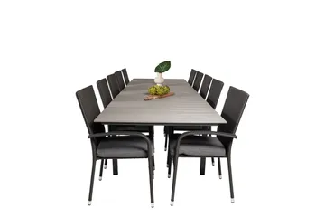 Levels Förlängningsbart Matbord Utomhus 224-324 cm med 10 Anna Karmstol Stapelbar Svart - Utemöbler & utemiljö - Utegrupp - Matgrupp utomhus