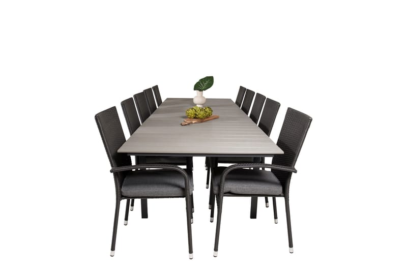 Levels Förlängningsbart Matbord Utomhus 224-324 cm med 10 Anna Karmstol Stapelbar Svart - Utemöbler & utemiljö - Utegrupp - Matgrupp utomhus