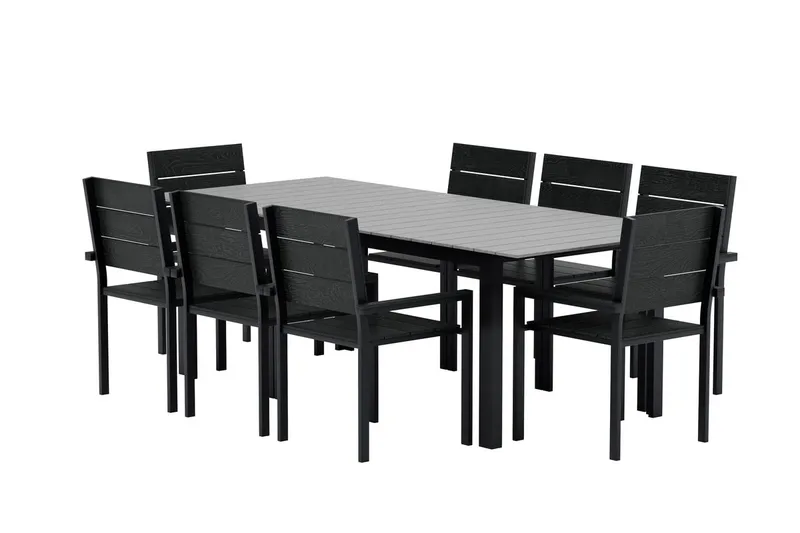 Levels Förlängningsbart Matbord Utomhus 224-324 cm med 8 Levels Stapelstol Svart - Utemöbler & utemiljö - Utegrupp - Matgrupp utomhus