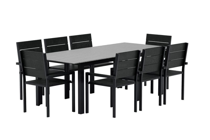 Levels Förlängningsbart Matbord Utomhus 224-324 cm med 8 Levels Stapelstol Svart - Utemöbler & utemiljö - Utegrupp - Matgrupp utomhus