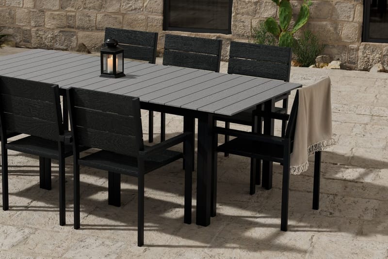 Levels Förlängningsbart Matbord Utomhus 224-324 cm med 8 Levels Stapelstol Svart - Utemöbler & utemiljö - Utegrupp - Matgrupp utomhus