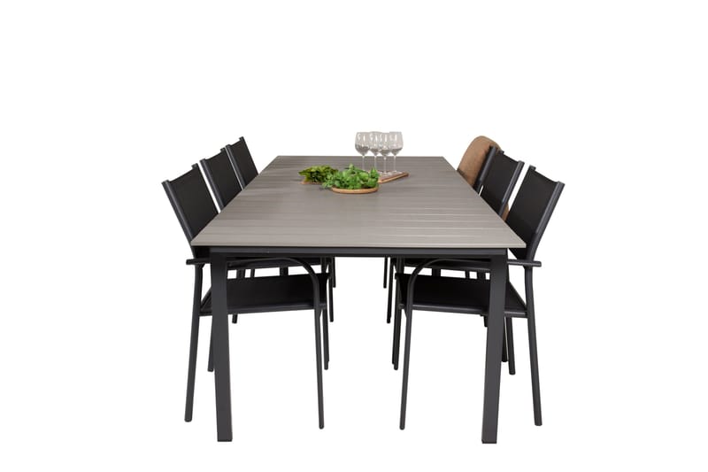 Levels Matgrupp Utomhus 225-325 cm Rektangulär med 6 Santorini Utestolar - Svart - Utemöbler & utemiljö - Utegrupp - Matgrupp utomhus