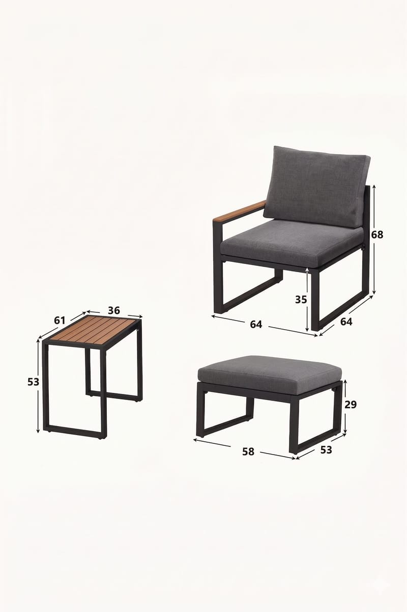 Linto Trädgårdsloungeset 64x68x64 cm - Grå - Utemöbler & utemiljö - Utegrupp - Cafegrupp & cafeset