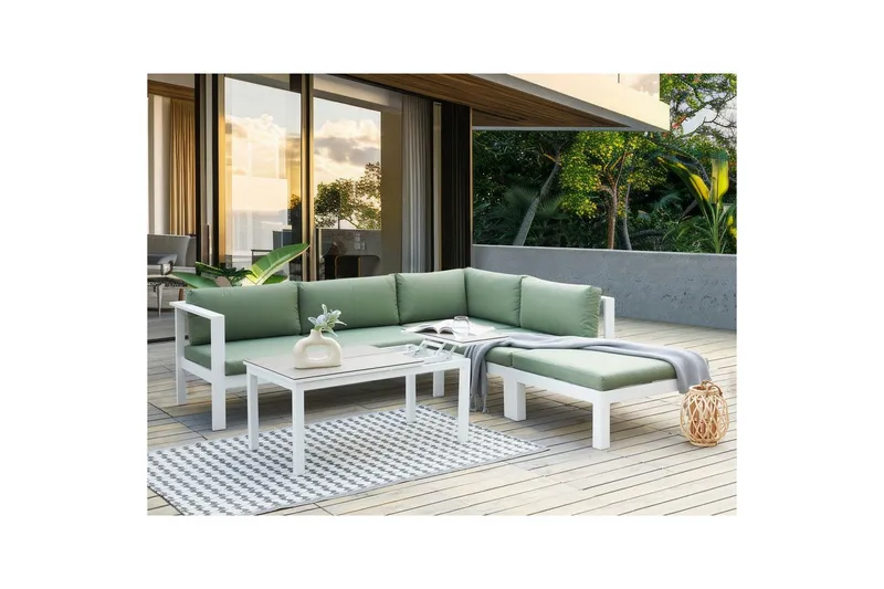 Loungegrupp 5-sits Messina Grön/vit/grå - Grön/vit/grå - Utemöbler & utemiljö - Utegrupp - Soffgrupp utomhus