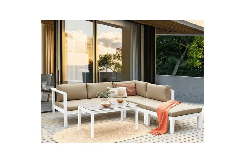 Loungegrupp 5-sits Messina Vit/Grå/Beige - Vit/Grå/Beige - Utemöbler & utemiljö - Utegrupp - Soffgrupp utomhus