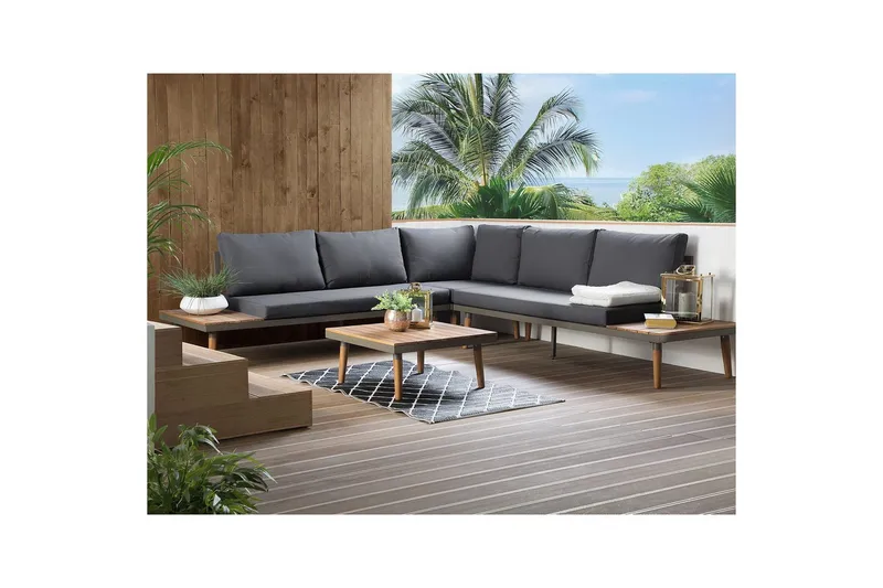 Loungegrupp Corato Grå/mörkt trä/ljust trä - Grå/mörkt trä/ljust trä - Utemöbler & utemiljö - Utegrupp - Soffgrupp utomhus