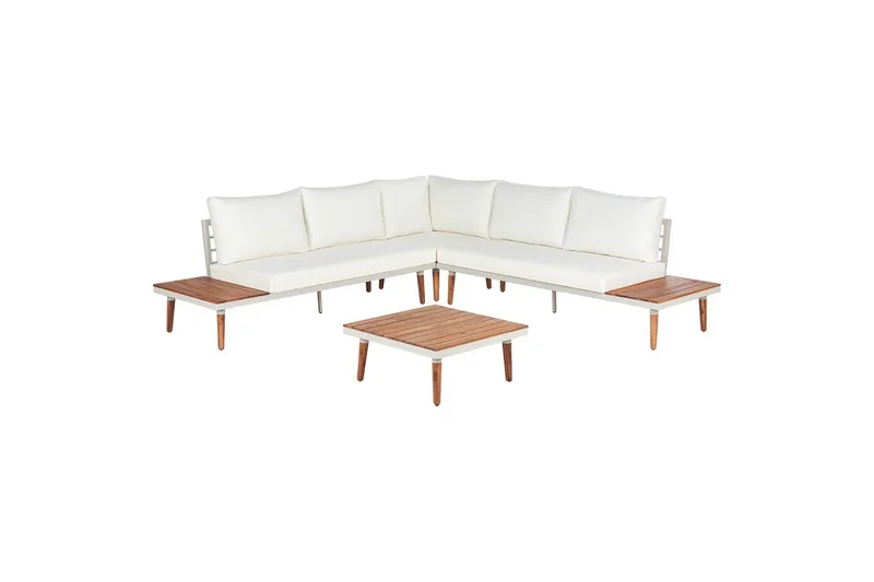 Loungegrupp Corato Vit/ljust trä, Vit/ljust trä