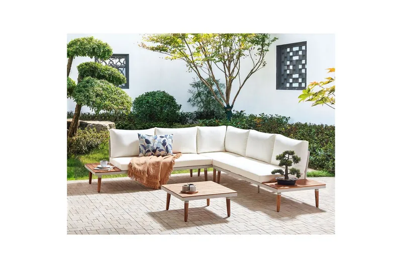 Loungegrupp Corato Vit/ljust trä - Vit/ljust trä - Utemöbler & utemiljö - Utegrupp - Soffgrupp utomhus