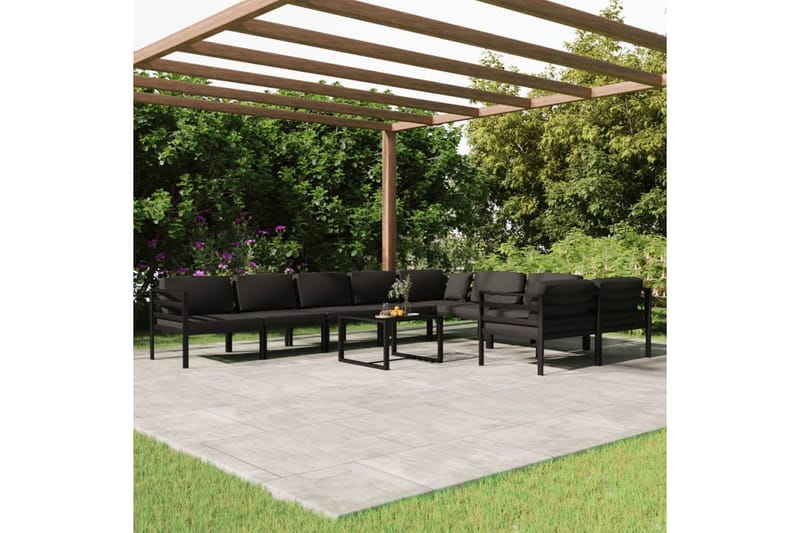 Loungegrupp för trädgården 10 delar m. dynor aluminium antra - Antracit - Loungeset & loungegrupp - Soffgrupp utomhus