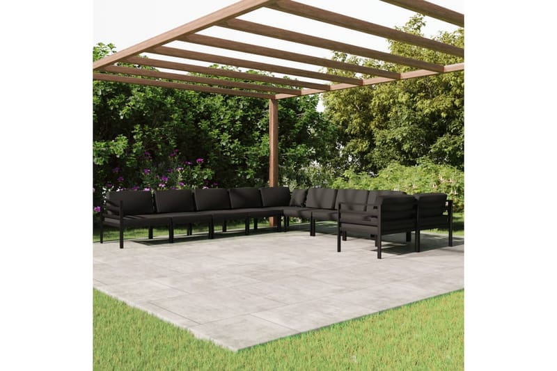 Loungegrupp för trädgården 10 delar m. dynor aluminium antra - Antracit - Loungeset & loungegrupp - Soffgrupp utomhus