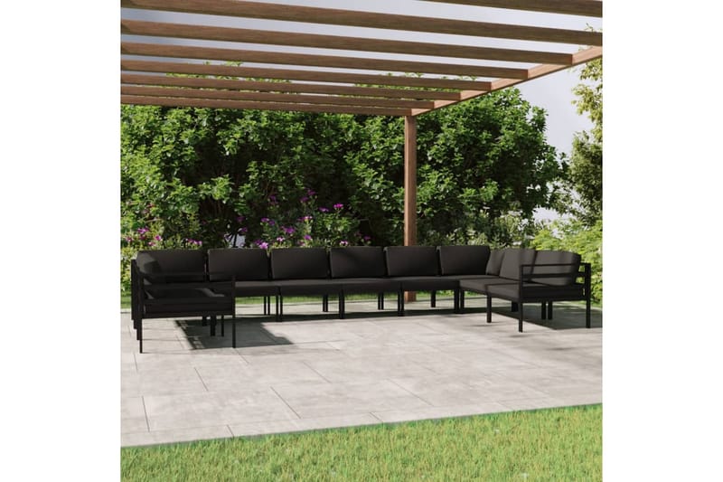 Loungegrupp för trädgården 10delar med dynor aluminium antra - Antracit - Loungeset & loungegrupp - Soffgrupp utomhus