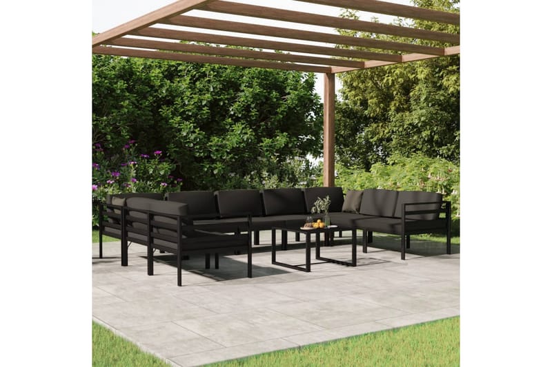 Loungegrupp för trädgården 10delar med dynor aluminium antra - Antracit - Loungeset & loungegrupp - Soffgrupp utomhus