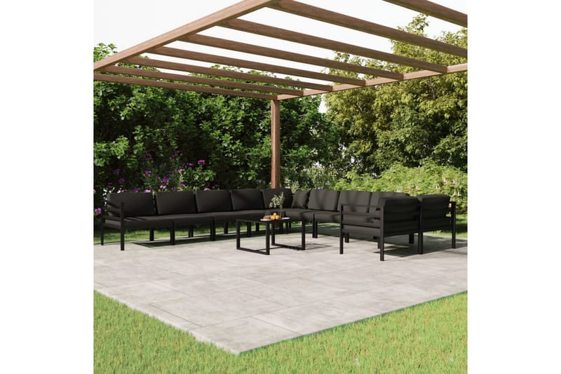 Loungegrupp för trädgården 11 delar m. dynor aluminium antra - Antracit - Loungeset & loungegrupp - Soffgrupp utomhus