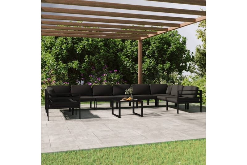 Loungegrupp för trädgården 11delar med dynor aluminium antra - Antracit - Loungeset & loungegrupp - Soffgrupp utomhus