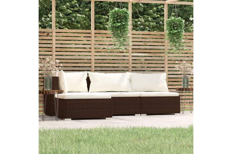 Loungegrupp för trädgården 4 delar konstrotting brun - Brun/Vit - Loungeset & loungegrupp - Soffgrupp utomhus