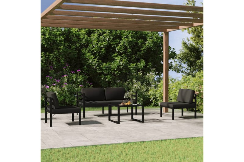 Loungegrupp för trädgården 5 delar med dynor aluminium antra - Antracit - Loungeset & loungegrupp - Soffgrupp utomhus