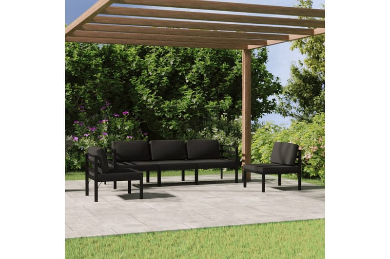 Loungegrupp för trädgården 5 delar med dynor aluminium antra - Antracit - Loungeset & loungegrupp - Soffgrupp utomhus