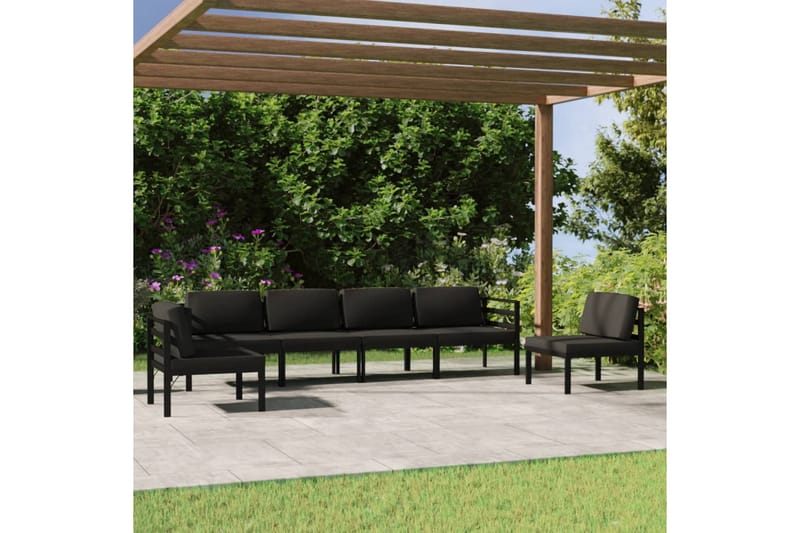 Loungegrupp för trädgården 6 delar med dynor aluminium antra - Antracit - Loungeset & loungegrupp - Soffgrupp utomhus