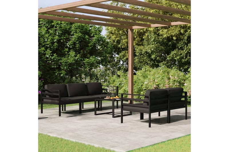 Loungegrupp för trädgården 6 delar med dynor aluminium antra - Antracit - Loungeset & loungegrupp - Soffgrupp utomhus