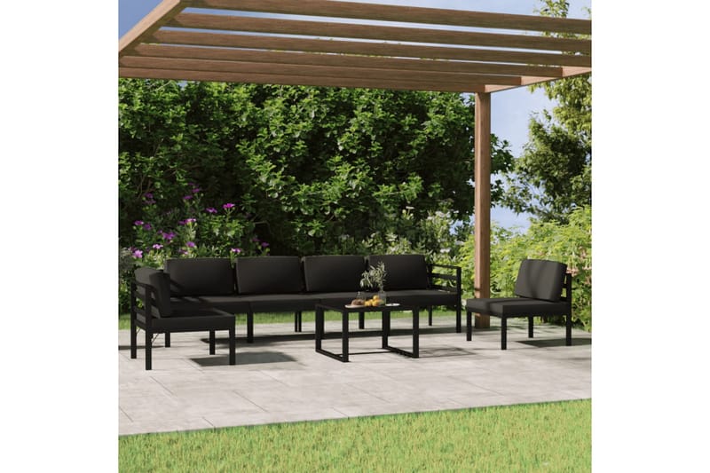 Loungegrupp för trädgården 7 delar med dynor aluminium antra - Antracit - Loungeset & loungegrupp - Soffgrupp utomhus