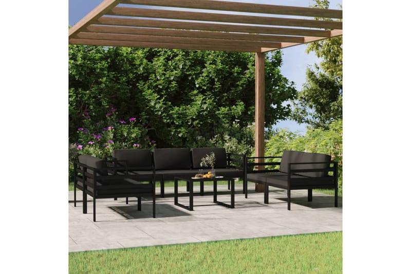 Loungegrupp för trädgården 8 delar med dynor aluminium antra - Antracit - Loungeset & loungegrupp - Soffgrupp utomhus
