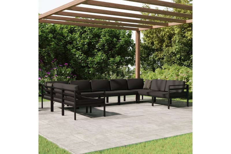 Loungegrupp för trädgården 9 delar med dynor aluminium antra - Antracit - Loungeset & loungegrupp - Soffgrupp utomhus
