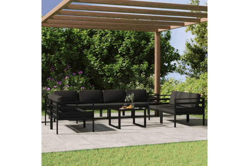 Loungegrupp för trädgården 9 delar med dynor aluminium antra - Antracit - Loungeset & loungegrupp - Soffgrupp utomhus