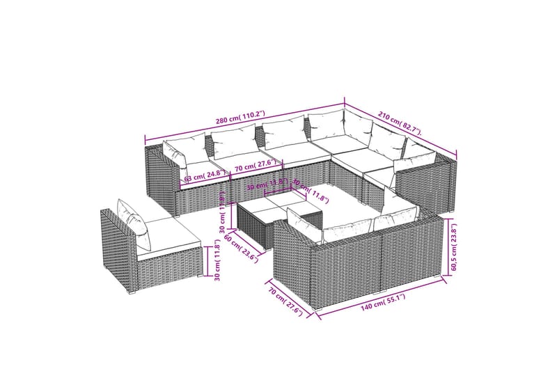 Loungegrupp för trädgården m. dynor 10 delar konstrotting br - Brun/Vit - Loungeset & loungegrupp - Soffgrupp utomhus