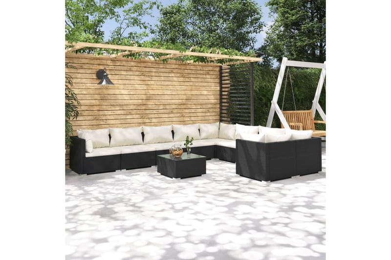 Loungegrupp för trädgården m. dynor 10 delar konstrotting sv - Svart/Vit - Loungeset & loungegrupp - Soffgrupp utomhus