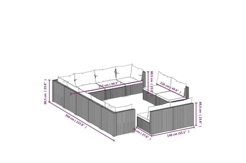 Loungegrupp för trädgården m. dynor 12 delar svart konstrott - Svart - Loungeset & loungegrupp - Soffgrupp utomhus