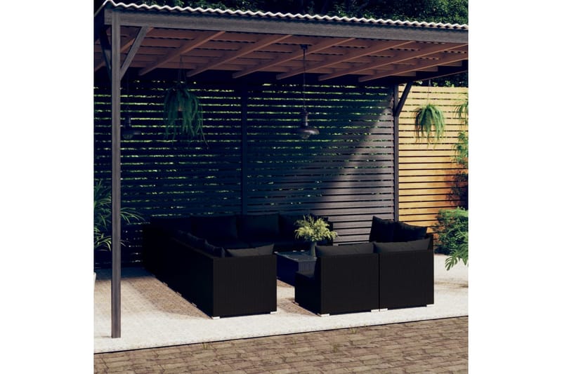 Loungegrupp för trädgården m. dynor 13 delar svart konstrott - Svart - Loungeset & loungegrupp - Soffgrupp utomhus