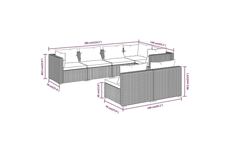 Loungegrupp för trädgården m. dynor 7 delar brun konstrottin - Brun/Vit - Loungeset & loungegrupp - Soffgrupp utomhus