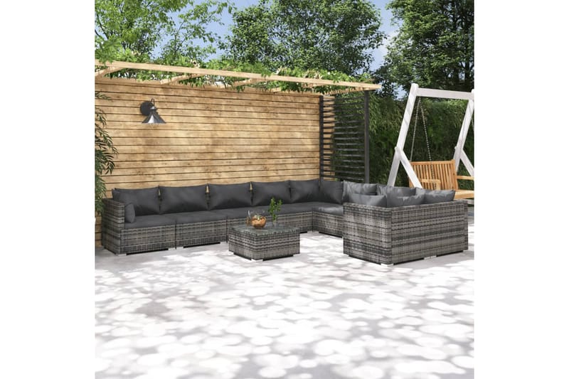 Loungegrupp för trädgården med dynor 10 delar konstrotting g - Grå - Loungeset & loungegrupp - Soffgrupp utomhus