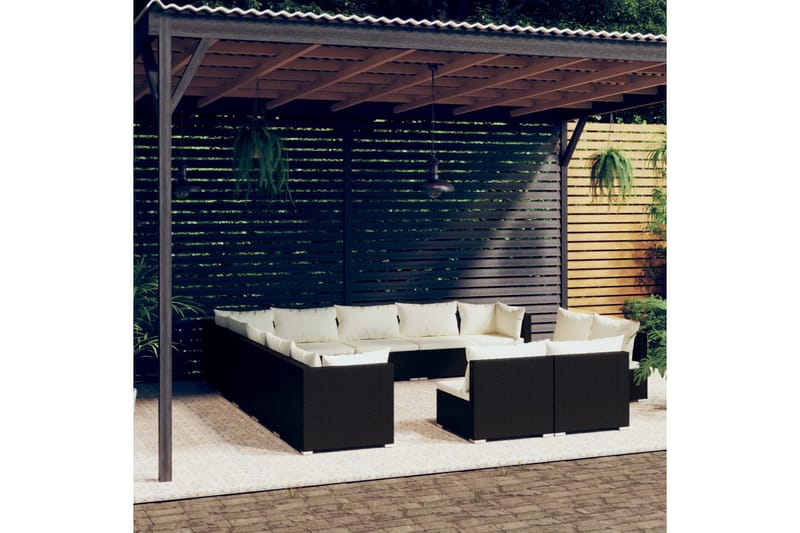 Loungegrupp för trädgården med dynor 10 delar konstrotting g - Svart/Vit - Loungeset & loungegrupp - Soffgrupp utomhus
