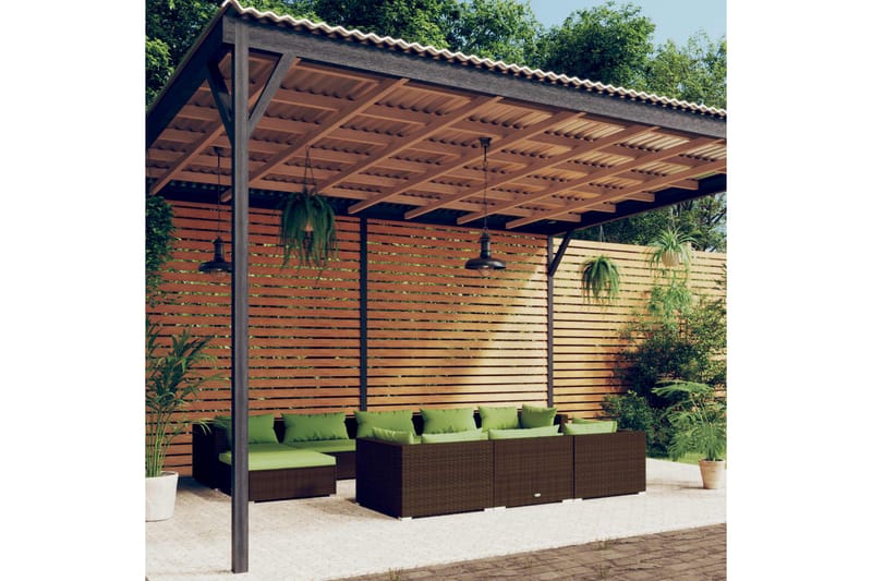 Loungegrupp för trädgården med dynor 10delar brun konstrotti - Brun/Grön - Loungeset & loungegrupp - Soffgrupp utomhus