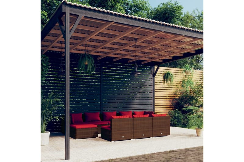 Loungegrupp för trädgården med dynor 10delar brun konstrotti - Brun/Röd - Loungeset & loungegrupp - Soffgrupp utomhus