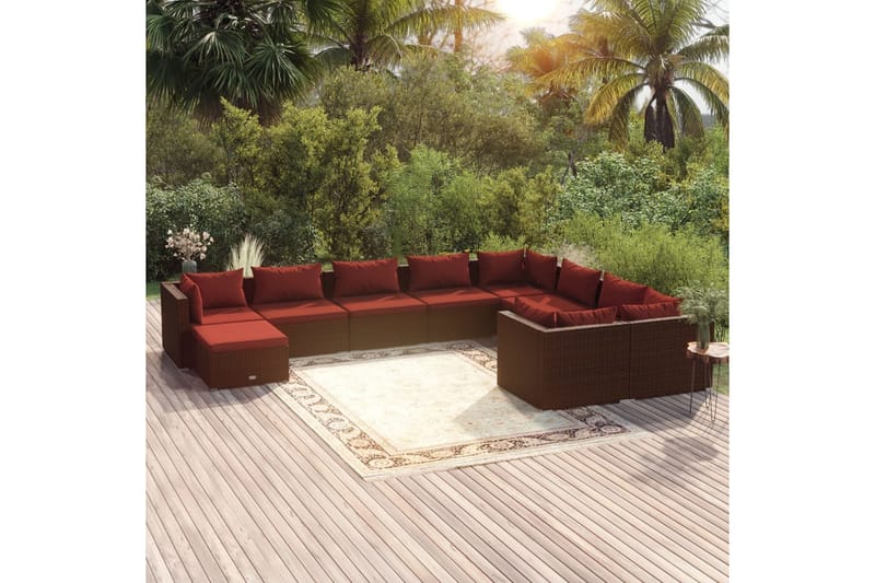 Loungegrupp för trädgården med dynor 10delar konstrotting br - Brun/Röd - Loungeset & loungegrupp - Soffgrupp utomhus