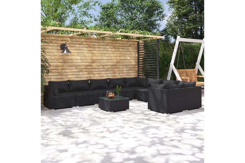 Loungegrupp för trädgården med dynor 10delar konstrotting sv - Svart - Loungeset & loungegrupp - Soffgrupp utomhus