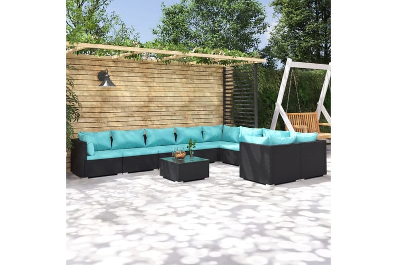 Loungegrupp för trädgården med dynor 10delar konstrotting sv - Svart/Blå - Loungeset & loungegrupp - Soffgrupp utomhus