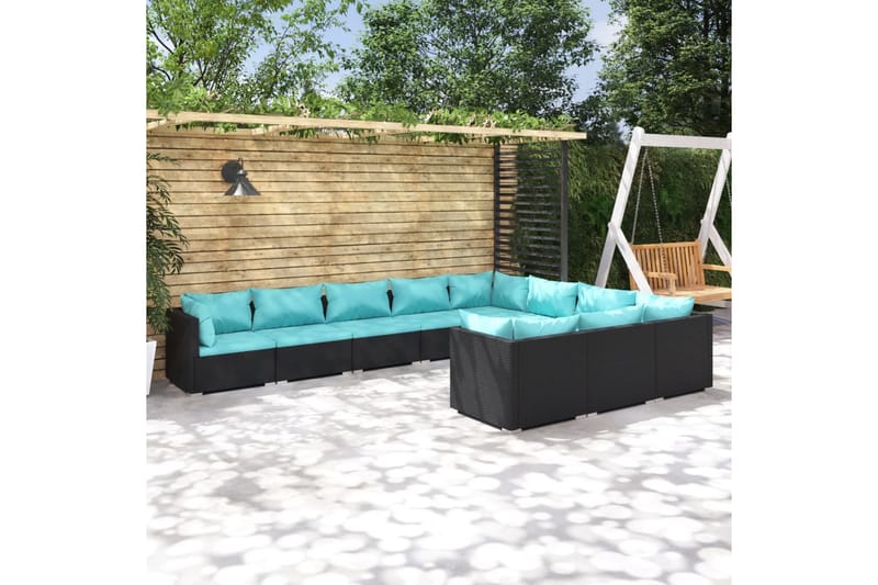 Loungegrupp för trädgården med dynor 10delar konstrotting sv - Svart/Blå - Loungeset & loungegrupp - Soffgrupp utomhus
