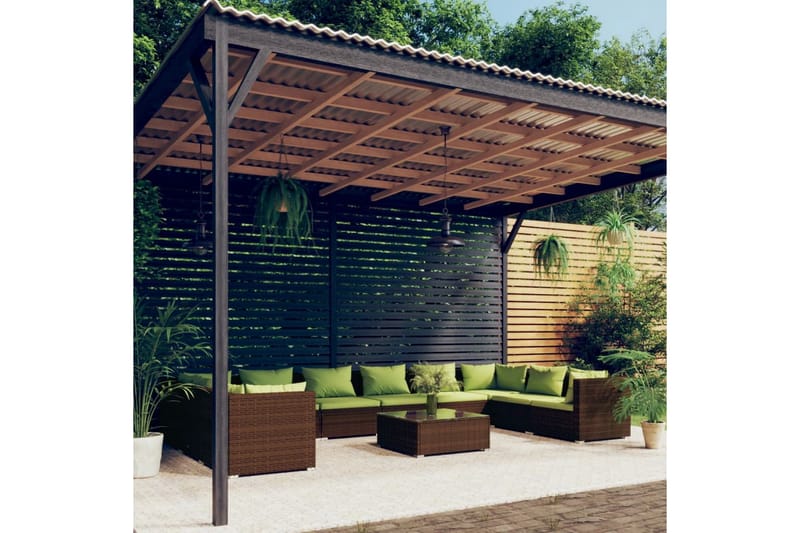 Loungegrupp för trädgården med dynor 11delar konstrotting br - Brun/Grön - Loungeset & loungegrupp - Soffgrupp utomhus