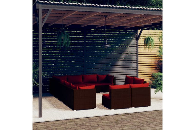 Loungegrupp för trädgården med dynor 12 delar brun konstrott - Brun/Röd - Loungeset & loungegrupp - Soffgrupp utomhus